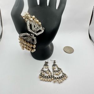 RJ Graziano vintage pearl and rhinestone bracelet and earrings set